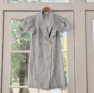 Women's Sandro Light Blue Denim Ruffle Short Sleeve Dress - size 40 (size 6)